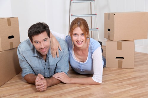 Careful packing materials and labelled boxes for moving