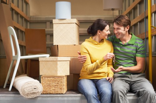Careful unloading of furniture and boxes at a new home